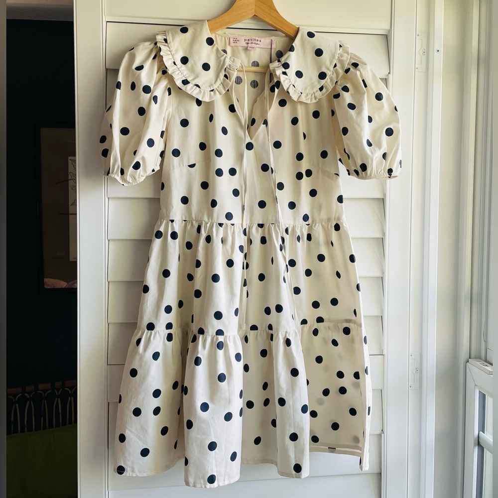 NWT ASOS Petite Miss Selfridge Petite Collar Cotton Poplin Polka Dot Dress - 0P